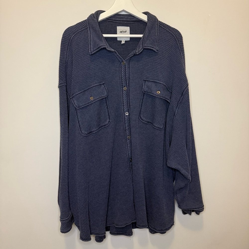 Aerie Blue Button-Up Waffle Knit Shacket